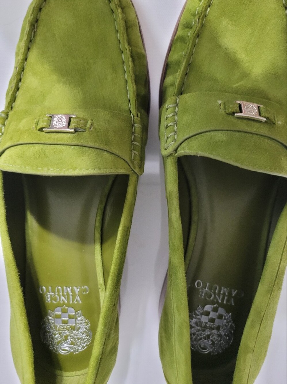 Vince Camuto Olive Green Suede Loafers for Women